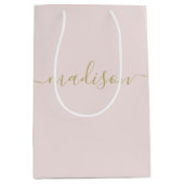 Aangepaste vrouwelijke gouden schrift blush roze medium cadeauzakje (Voorkant)