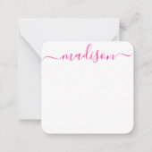 Aangepaste Vrouwelijke Roze Typografie Naam Script Notitiekaartje (Voorkant)