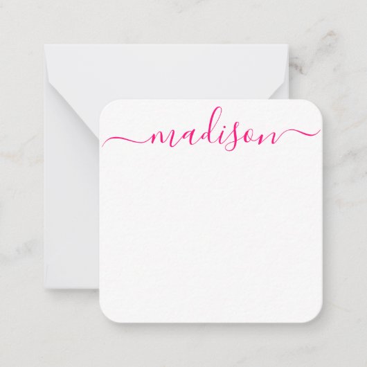 Aangepaste Vrouwelijke Roze Typografie Naam Script Notitiekaartje (Voorkant)