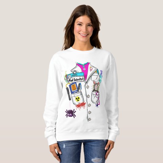 Aangepaste Vrouwen Mad Wetenschapper Halloween Lab Trui (Voorkant volledig)