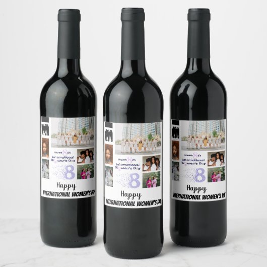 Aangepaste vrouwendag 8 Fotocollage Wijn Etiket (Flessen)