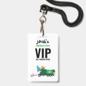 Aangepaste vuilniswagen verjaardagsfeest pas favor badge (Voorzijde met lanyard)