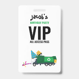 Aangepaste vuilniswagen verjaardagsfeest pas favor badge