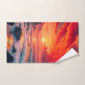 Aangepaste vurige zonsondergang kust – sportkleden handdoek (Handdoek)