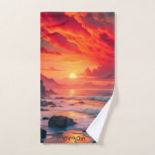 Aangepaste vurige zonsondergang kust – sportkleden handdoek (Handdoek)