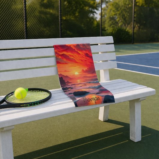 Aangepaste vurige zonsondergang kust – sportkleden handdoek