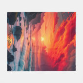 Aangepaste vurige zonsondergang kustlijn – Oceaan Fleece Deken (Voorkant (Horizontaal))