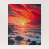 Aangepaste vurige zonsondergang kustlijn – Oceaan Legpuzzel (Verticaal)