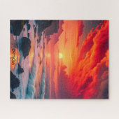 Aangepaste vurige zonsondergang kustlijn – Oceaan Legpuzzel (Horizontaal)