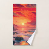 Aangepaste vurige zonsondergangkust – Ocean Cliffs Handdoek (Handdoek)