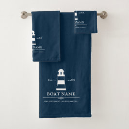 Aangepaste vuurtoren Boat Naam Blauw Nautisch Bad Handdoek