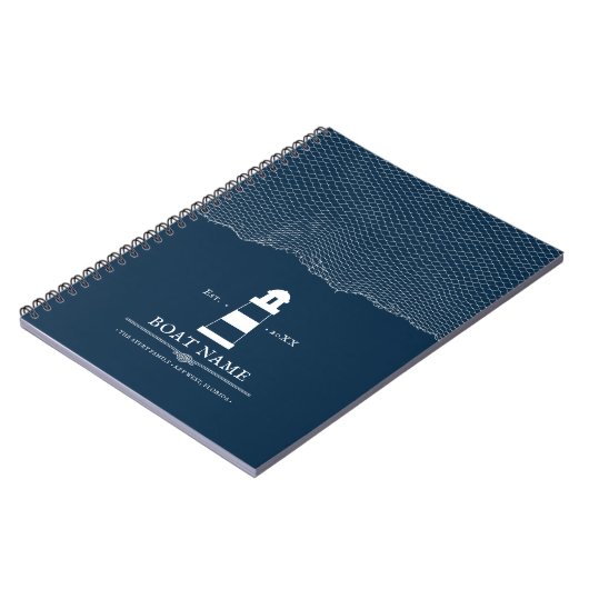 Aangepaste vuurtoren Boat Nautical Blue Notitieboek (Linkerzijde)