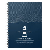 Aangepaste vuurtoren Boat Nautical Blue Notitieboek (Voorkant)
