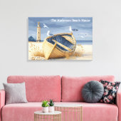Aangepaste vuurtoren roeiboot kust strandhuis canvas afdruk (Insitu (Woonkamer))