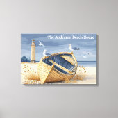 Aangepaste vuurtoren roeiboot kust strandhuis canvas afdruk (Voorkant)