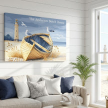 Aangepaste vuurtoren roeiboot kust strandhuis