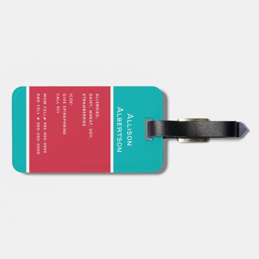 Aangepaste waarschuwing voor Kinder voedingsallerg Bagagelabel (Achterkant horizontaal)