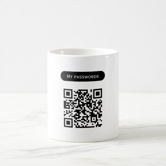 Aangepaste wachtwoorden voor qr-codes scannen op e koffiemok (Center)