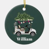 Aangepaste wagennaam Golfballen Kerstmis Golfer Keramisch Ornament (Voorkant)