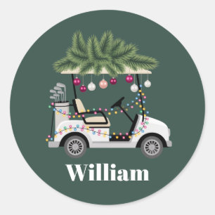 Aangepaste wagennaam Golfballen Kerstmis Golfer Ronde Sticker