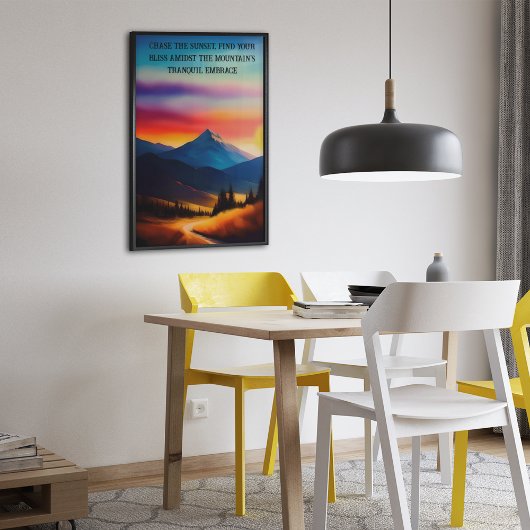 Aangepaste Wall Art Waterverf Sunset Mountain Trai Poster