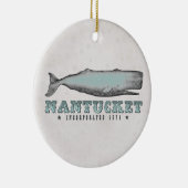 Aangepaste  walvis Nantucket MA met Aqua Keramisch Ornament (Rechts)