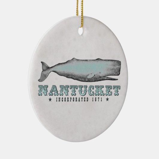 Aangepaste  walvis Nantucket MA met Aqua Keramisch Ornament (Rechts)