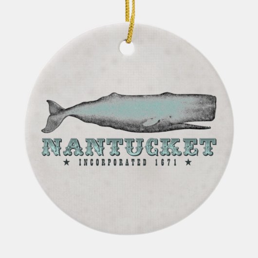 Aangepaste  walvis Nantucket MA met Aqua Keramisch Ornament (Voorkant)