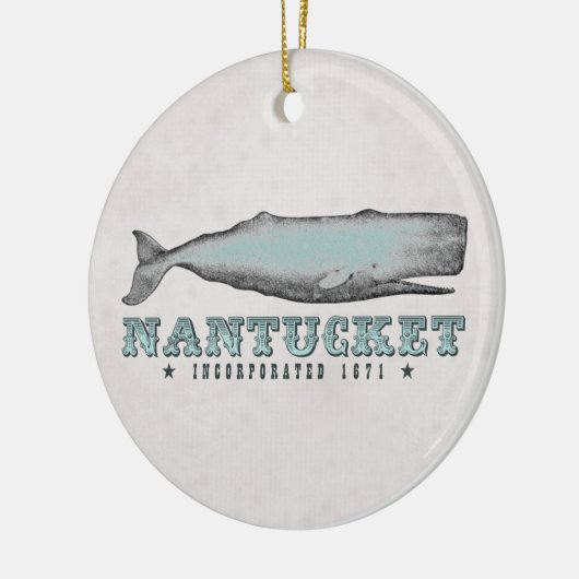 Aangepaste  walvis Nantucket MA met Aqua Keramisch Ornament (Links)