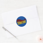 Aangepaste walvis, roodrood op blauwe buffelplaat ronde sticker (Envelop)