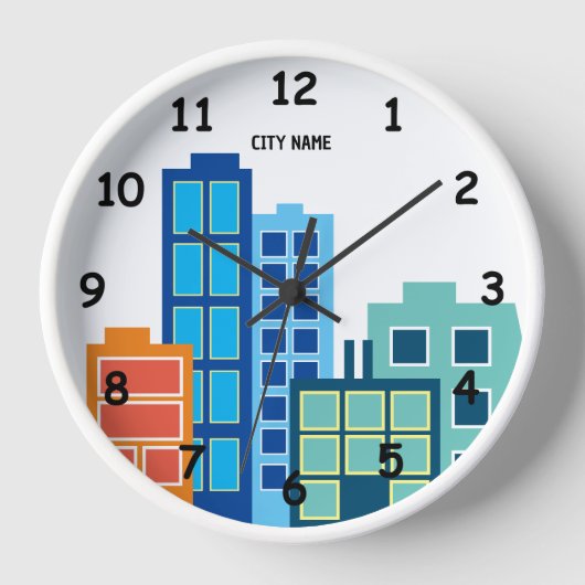 Aangepaste wandklok met skyline van de stad tekeni (Voorkant)