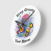 Aangepaste wandklok | Retro Octopus | Naam & Tekst (Hoek)