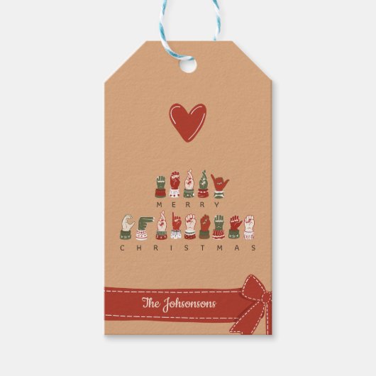 Aangepaste warme Kerstmis in ASL Cadeaulabel (Voorkant)
