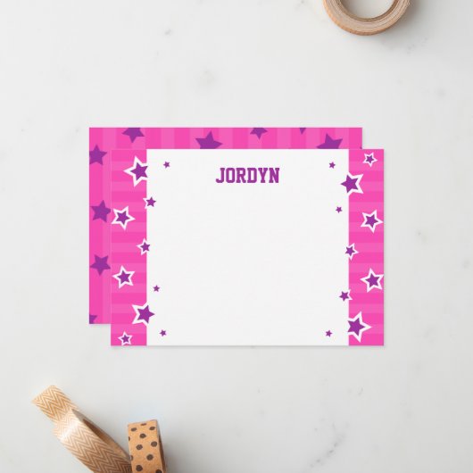 Aangepaste, warme roze en paarse platte briefkaart (Voorkant / Achterkant in situ)