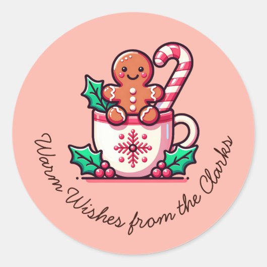 Aangepaste warme wensen vakantie gingerbread koekj ronde sticker (Voorkant)