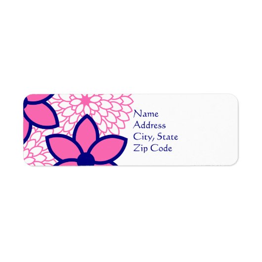 Aangepaste warmroze en marineblauw Modern Floral Etiket (Voorkant)