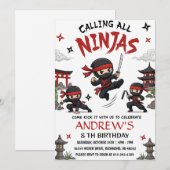 Aangepaste Warrior Ninja-verjaardagsfeestje Kaart (Voorkant / Achterkant)