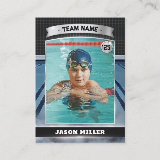 Aangepaste Water Polo Trading Kaart Blauw Zilveren Contactkaartje (Voorkant)