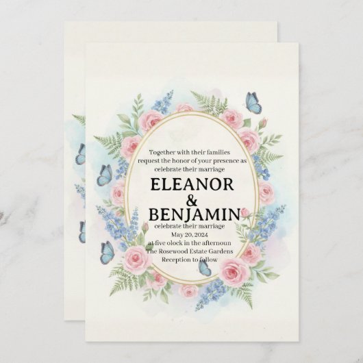 Aangepaste watercolor bloem bruiloft uitnodiging (Voorkant / Achterkant)