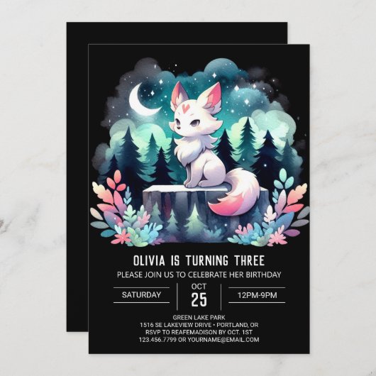 Aangepaste watercolor wolf verjaardag kaart (Voorkant / Achterkant)