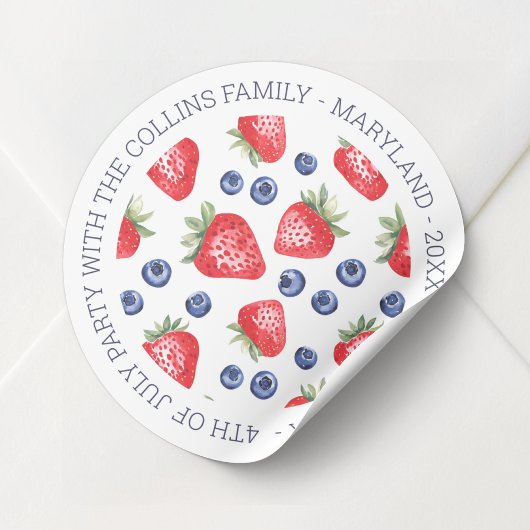 Aangepaste watercolorbessen 4 juli-viering ronde sticker