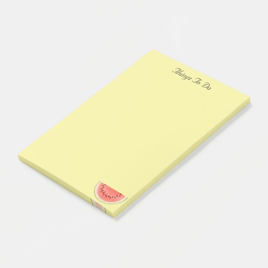 Aangepaste watermeloenvruchten op gele Post-it not Post-it® Notes (Schuin)