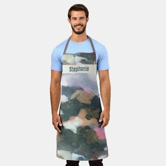 Aangepaste waterverf aardebruin grijs paarse abstr schort (Gedragen)