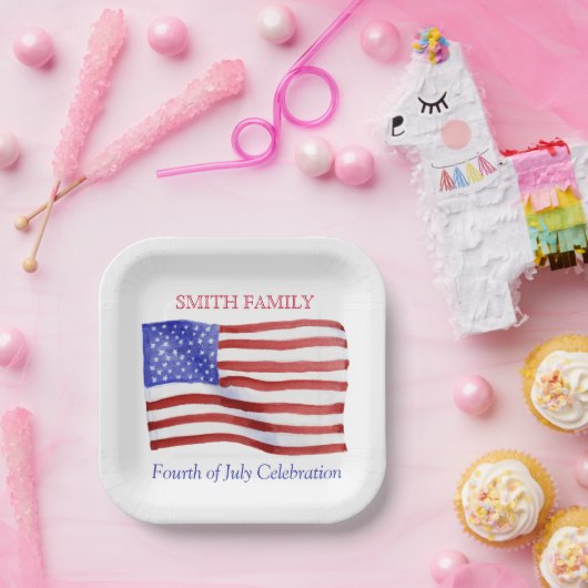 Aangepaste Waterverf Amerikaanse vlag Papieren Bordje (Feest)