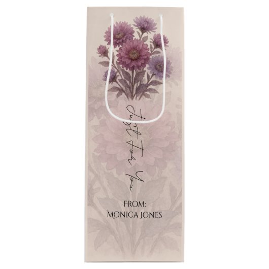 Aangepaste waterverf, Aster bloem Wijn Cadeautas (Voorkant)
