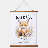 Aangepaste Waterverf Baby Fox Naam & Verjaardagsmu Hangend Wandkleed (Voorkant)