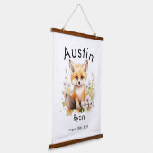 Aangepaste Waterverf Baby Fox Naam & Verjaardagsmu Hangend Wandkleed (Gebogen)