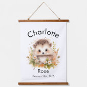 Aangepaste Waterverf Baby Hedgehog Naam & geboorte Hangend Wandkleed (Voorkant)