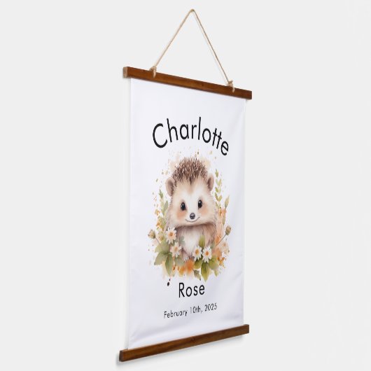 Aangepaste Waterverf Baby Hedgehog Naam & geboorte Hangend Wandkleed (Gebogen)