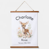 Aangepaste Waterverf Baby Herten Naam & Verjaardag Hangend Wandkleed (Voorkant)